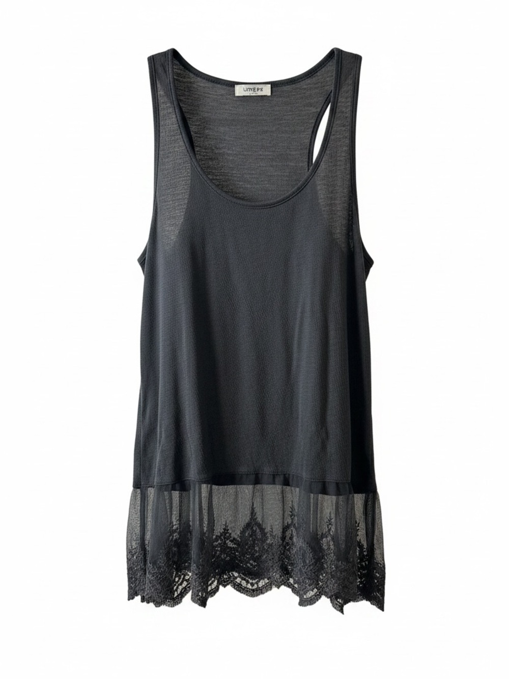 Umgee Black Sleeveless Tunic with Lace Hem - SKU 1175